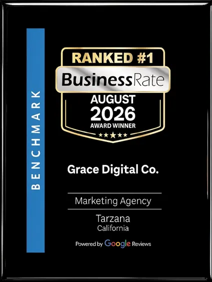 Grace Digital Co. Business Rate Ranked Number One Marketing Agency award for Tarzana, California, August 2026