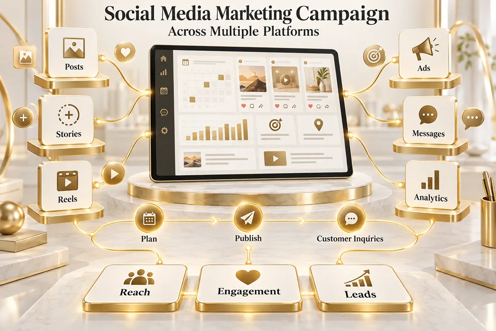 Social media marketing campaign across multiple platforms